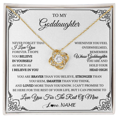 Love Knot Necklace 18K Yellow Gold Finish | 1 | Personalized To My Goddaughter Gift Necklace From Godmother Uncle I Love You Believe In You Goddaughter Birthday Christmas Customized Gift Box Message Card | siriusteestore