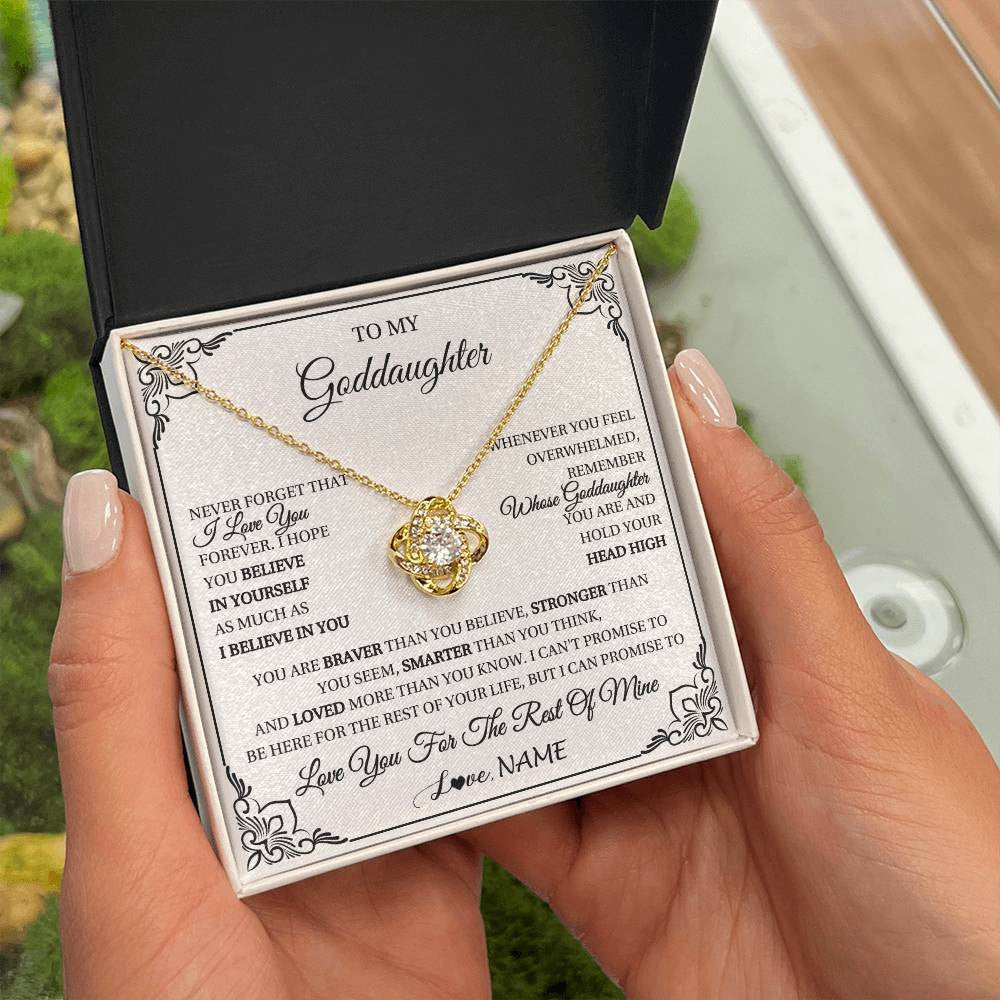 Love Knot Necklace 18K Yellow Gold Finish | 2 | Personalized To My Goddaughter Gift Necklace From Godmother Uncle I Love You Believe In You Goddaughter Birthday Christmas Customized Gift Box Message Card | siriusteestore