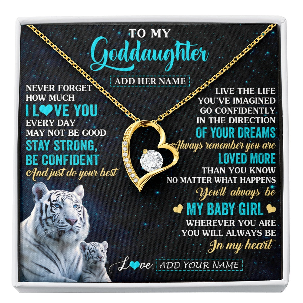 Forever Love Necklace 18K Yellow Gold Finish | 1 | Personalized To My Goddaughter Gifts From Aunt Necklace White Tiger Never Forget How Much I Love You Goddaughter Birthday Christmas Gift Box Message Card | siriusteestore.myshopify