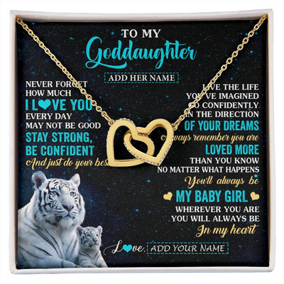 Interlocking Hearts Necklace 18K Yellow Gold Finish | 1 | Personalized To My Goddaughter Gifts From Aunt Necklace White Tiger Never Forget How Much I Love You Goddaughter Birthday Christmas Gift Box Message Card | siriusteestore.myshopify