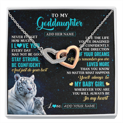 Interlocking Hearts Necklace Stainless Steel & Rose Gold Finish | 1 | Personalized To My Goddaughter Gifts From Aunt Necklace White Tiger Never Forget How Much I Love You Goddaughter Birthday Christmas Gift Box Message Card | siriusteestore.myshopify