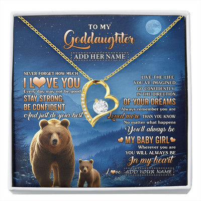 Forever Love Necklace 18K Yellow Gold Finish | 1 | Personalized To My Goddaughter Gifts From Aunt Uncle Auntie Bear Never Forget How Much I Love You Goddaughter Birthday Christmas Custom Gift Box Message Card | siriusteestore.myshopify