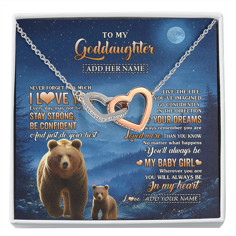 Interlocking Hearts Necklace Stainless Steel & Rose Gold Finish | 1 | Personalized To My Goddaughter Gifts From Aunt Uncle Auntie Bear Never Forget How Much I Love You Goddaughter Birthday Christmas Custom Gift Box Message Card | siriusteestore.myshopify