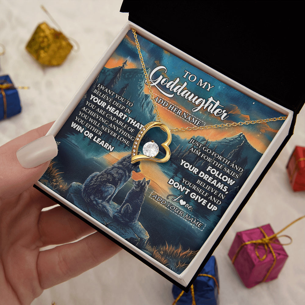 Forever Love Necklace 18K Yellow Gold Finish | 2 | Personalized To My Goddaughter Gifts From Aunt Uncle Don't Give Up Wolf Gifts For Goddaughter Birthday Graduation Christmas Customized Gift Box Message Card | siriusteestore