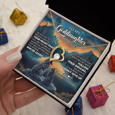 Forever Love Necklace 18K Yellow Gold Finish | 2 | Personalized To My Goddaughter Gifts From Aunt Uncle Don't Give Up Wolf Gifts For Goddaughter Birthday Graduation Christmas Customized Gift Box Message Card | siriusteestore