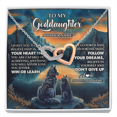 Interlocking Hearts Necklace Stainless Steel & Rose Gold Finish | 1 | Personalized To My Goddaughter Gifts From Aunt Uncle Don't Give Up Wolf Gifts For Goddaughter Birthday Graduation Christmas Customized Gift Box Message Card | siriusteestore