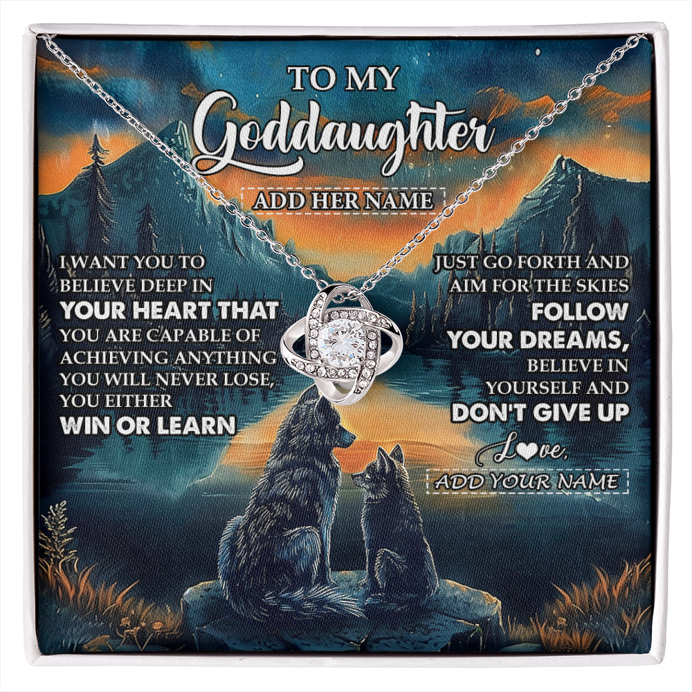 Love Knot Necklace 14K White Gold Finish | 1 | Personalized To My Goddaughter Gifts From Aunt Uncle Don't Give Up Wolf Gifts For Goddaughter Birthday Graduation Christmas Customized Gift Box Message Card | siriusteestore