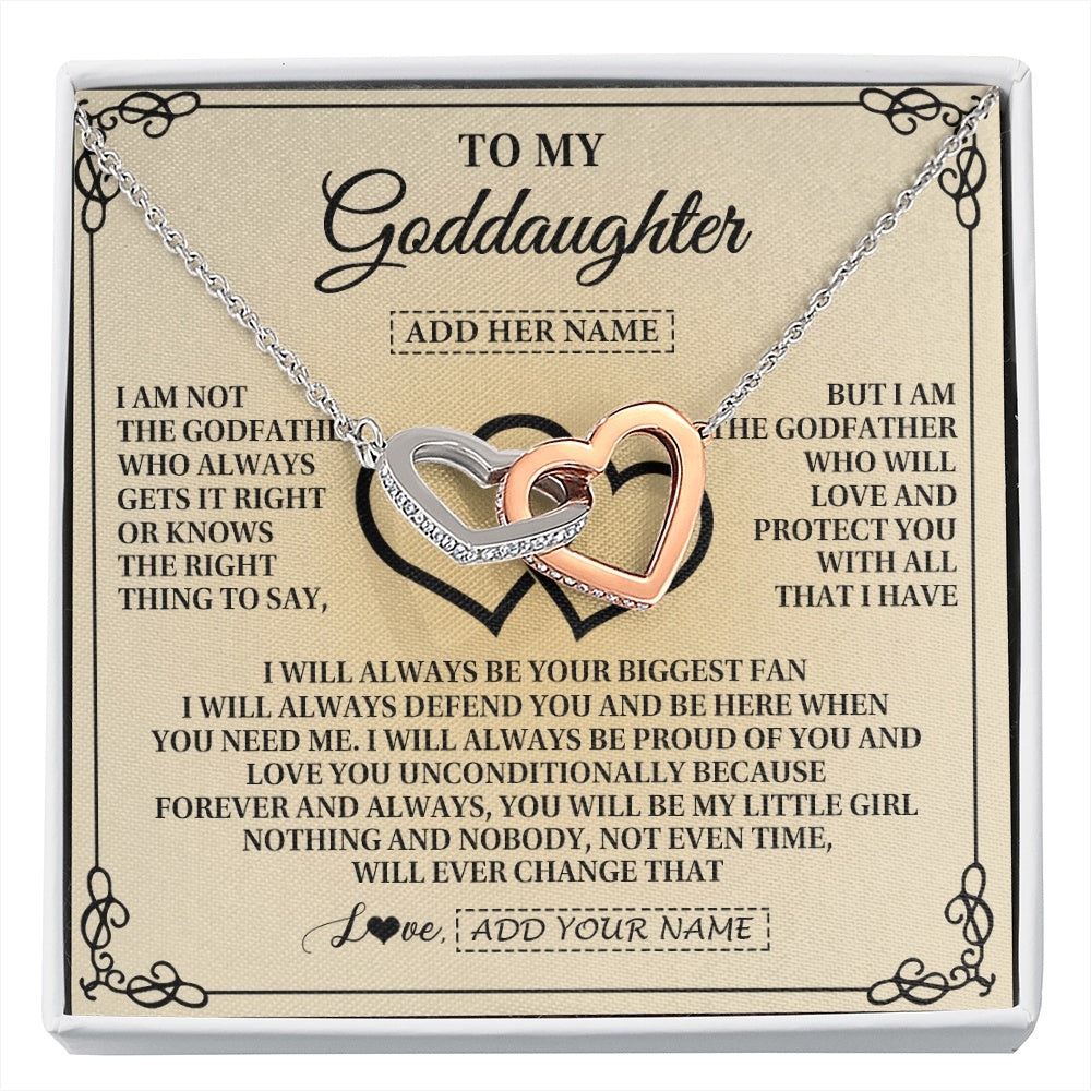 Interlocking Hearts Necklace Stainless Steel & Rose Gold Finish | 1 | Personalized To My Goddaughter Gifts From Godfather Goddaughter Birthday Gifts Jewelry For Women Goddaughter Pendant Necklace Christmas Gift Box Message Card | https://siriusteestore.