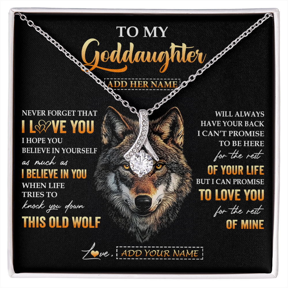 Alluring Beauty Necklace 14K White Gold Finish | 1 | Personalized To My Goddaughter Gifts From Godfather Godmother Necklace Old Wolf Love You Goddaughter Birthday Gifts Graduation Christmas Gift Box Message Card | siriusteestore