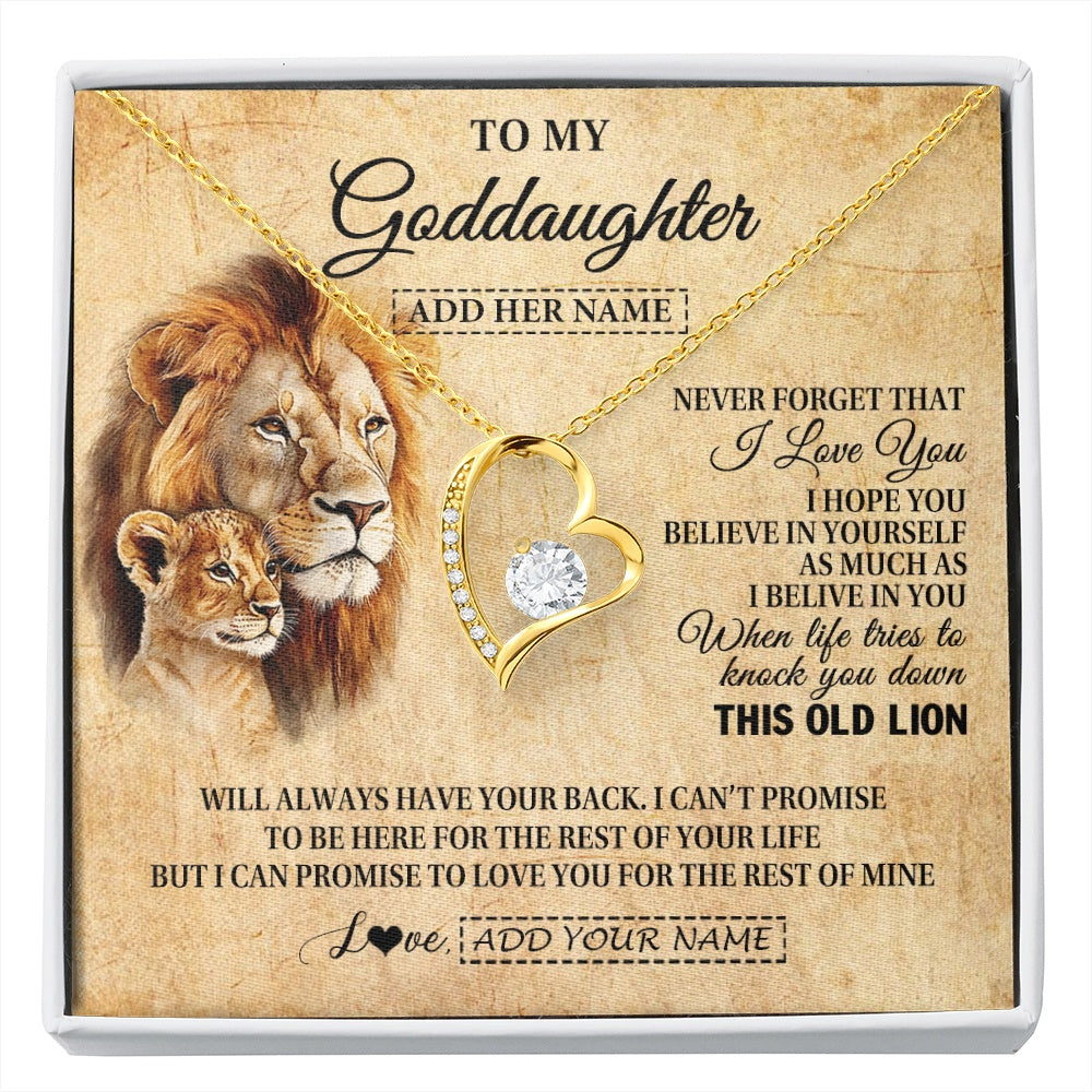 Forever Love Necklace 18K Yellow Gold Finish | 1 | Personalized To My Goddaughter Gifts From Godfather Lion Necklace I Love You Goddaughter Birthday Gifts Graduation Christmas Custom Gift Box Message Card | siriusteestore.myshopify