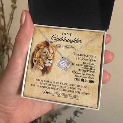 Love Knot Necklace 14K White Gold Finish | 2 | Personalized To My Goddaughter Gifts From Godfather Lion Necklace I Love You Goddaughter Birthday Gifts Graduation Christmas Custom Gift Box Message Card | siriusteestore.myshopify