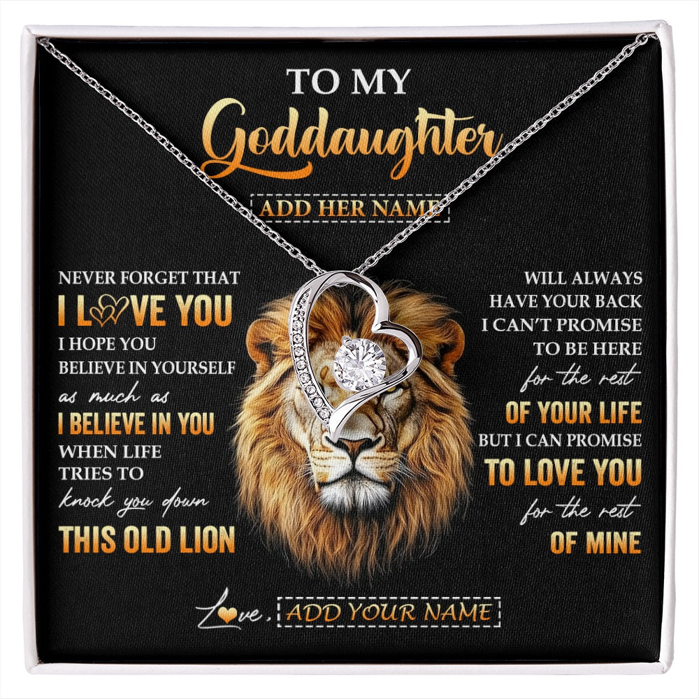 Forever Love Necklace 14K White Gold Finish | 1 | Personalized To My Goddaughter Gifts From Godfather Necklace Old Lion Love You Goddaughter Birthday Gifts Graduation Christmas Custom Gift Box Message Card | siriusteestore.myshopify