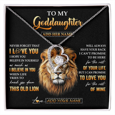 Forever Love Necklace 14K White Gold Finish | 1 | Personalized To My Goddaughter Gifts From Godfather Necklace Old Lion Love You Goddaughter Birthday Gifts Graduation Christmas Custom Gift Box Message Card | siriusteestore.myshopify