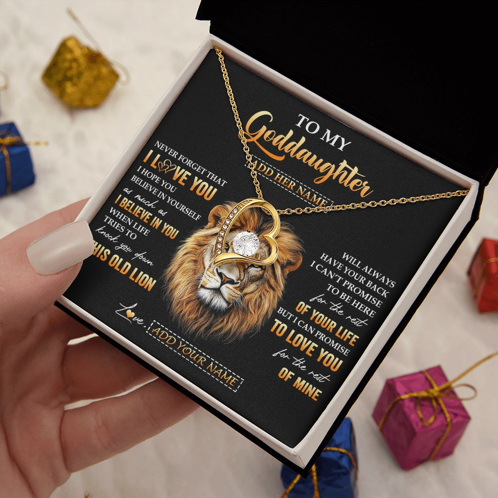 Forever Love Necklace 18K Yellow Gold Finish | 2 | Personalized To My Goddaughter Gifts From Godfather Necklace Old Lion Love You Goddaughter Birthday Gifts Graduation Christmas Custom Gift Box Message Card | siriusteestore.myshopify