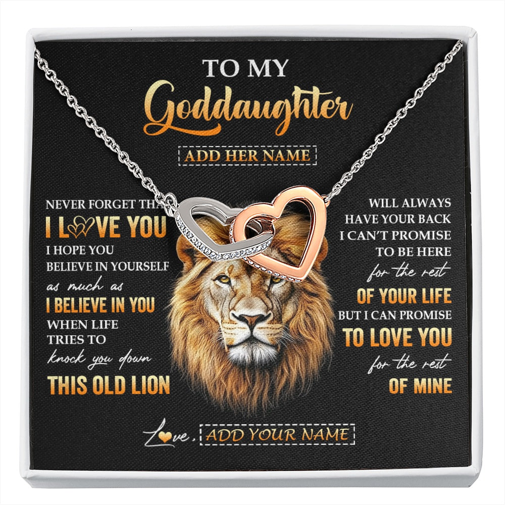 Interlocking Hearts Necklace Stainless Steel & Rose Gold Finish | 1 | Personalized To My Goddaughter Gifts From Godfather Necklace Old Lion Love You Goddaughter Birthday Gifts Graduation Christmas Custom Gift Box Message Card | siriusteestore.myshopify