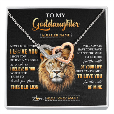 Interlocking Hearts Necklace Stainless Steel & Rose Gold Finish | 1 | Personalized To My Goddaughter Gifts From Godfather Necklace Old Lion Love You Goddaughter Birthday Gifts Graduation Christmas Custom Gift Box Message Card | siriusteestore.myshopify
