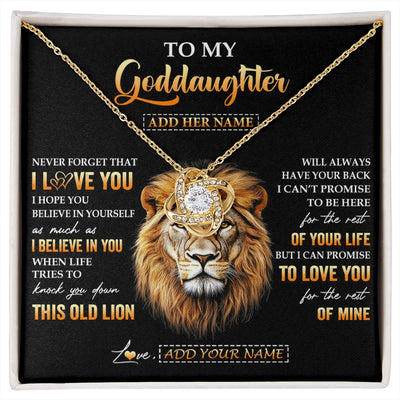 Love Knot Necklace 18K Yellow Gold Finish | 1 | Personalized To My Goddaughter Gifts From Godfather Necklace Old Lion Love You Goddaughter Birthday Gifts Graduation Christmas Custom Gift Box Message Card | siriusteestore.myshopify