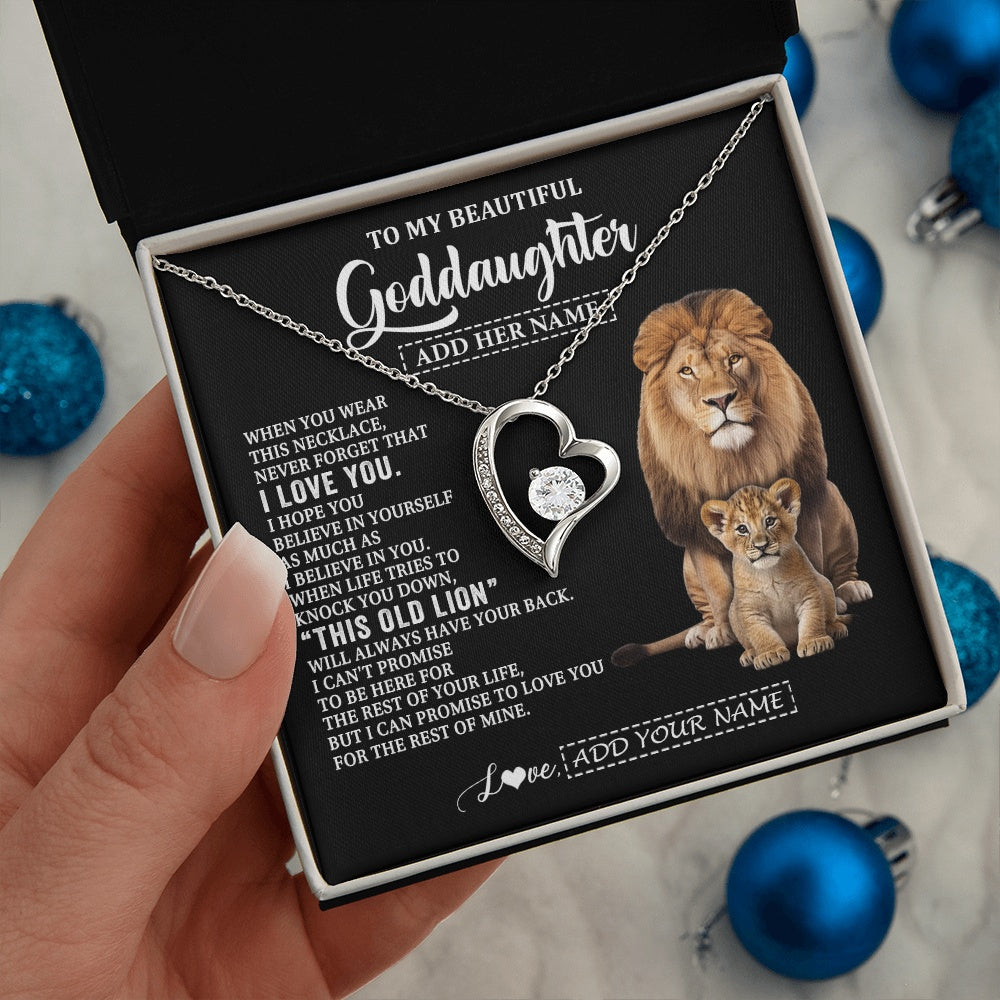 Forever Love Necklace 14K White Gold Finish | 2 | Personalized To My Goddaughter Gifts From Godfather Necklace This Old Lion Love You Goddaughter Birthday Gifts Christmas Jewelry Custom Gift Box Message Card | https://siriusteestore.