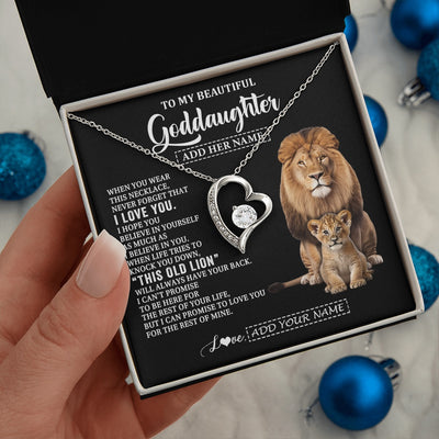 Forever Love Necklace 14K White Gold Finish | 2 | Personalized To My Goddaughter Gifts From Godfather Necklace This Old Lion Love You Goddaughter Birthday Gifts Christmas Jewelry Custom Gift Box Message Card | https://siriusteestore.