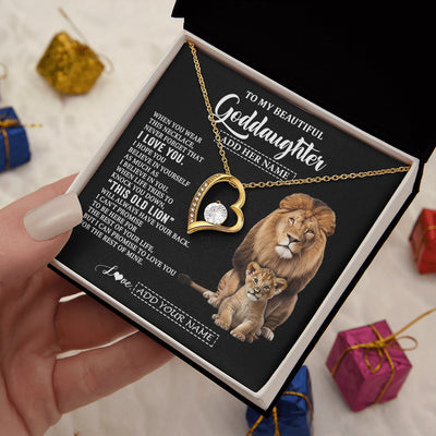 Forever Love Necklace 18K Yellow Gold Finish | 2 | Personalized To My Goddaughter Gifts From Godfather Necklace This Old Lion Love You Goddaughter Birthday Gifts Christmas Jewelry Custom Gift Box Message Card | https://siriusteestore.