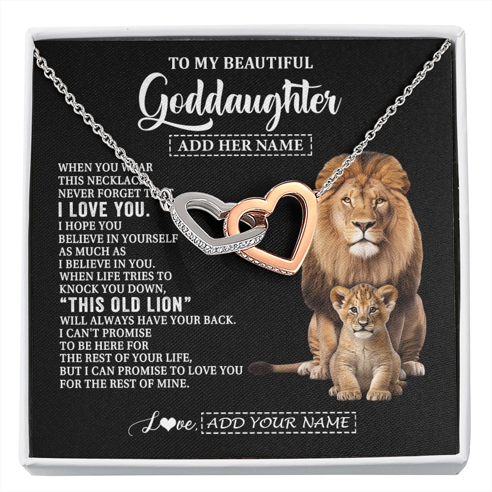 Interlocking Hearts Necklace Stainless Steel & Rose Gold Finish | 1 | Personalized To My Goddaughter Gifts From Godfather Necklace This Old Lion Love You Goddaughter Birthday Gifts Christmas Jewelry Custom Gift Box Message Card | https://siriusteestore.