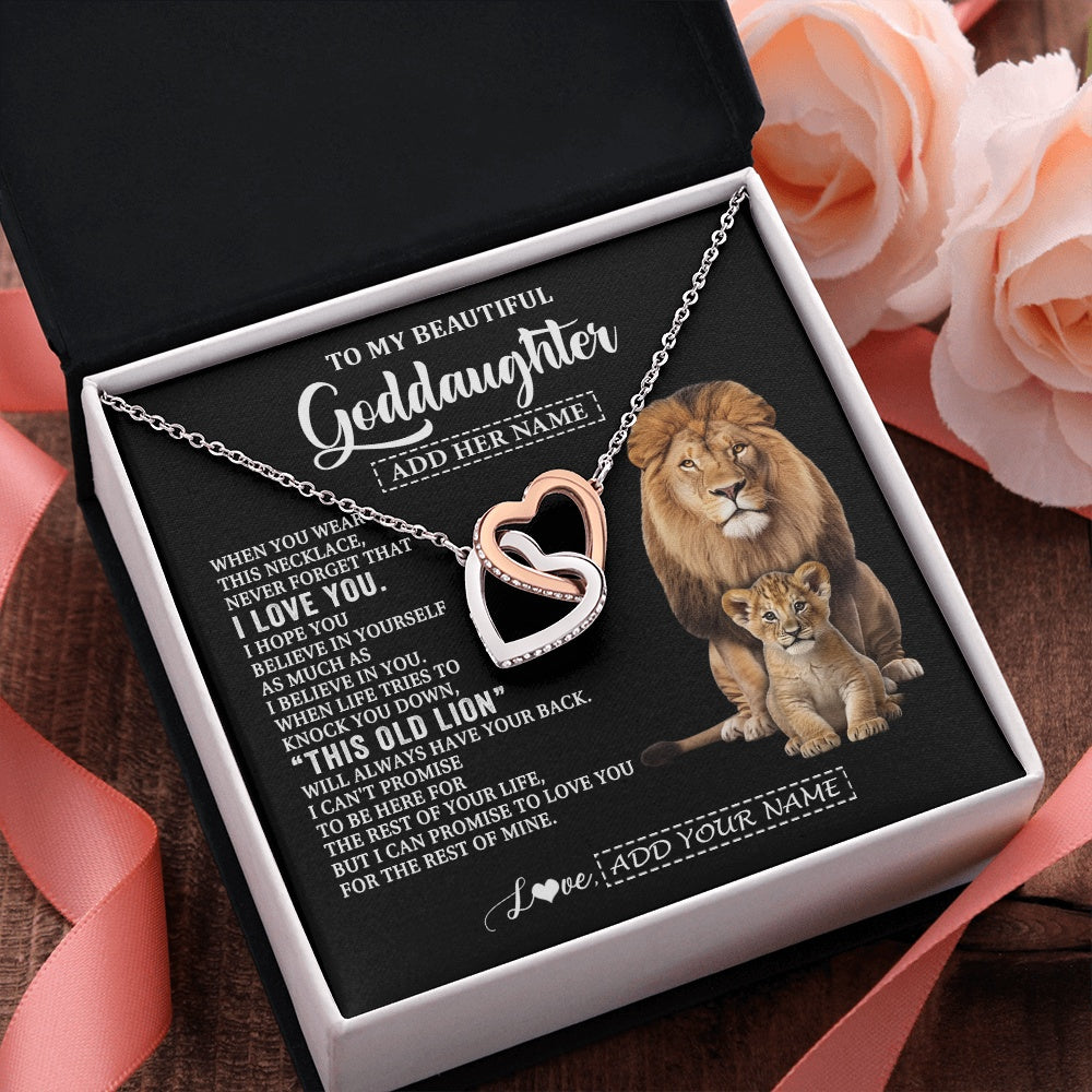 Interlocking Hearts Necklace Stainless Steel & Rose Gold Finish | 2 | Personalized To My Goddaughter Gifts From Godfather Necklace This Old Lion Love You Goddaughter Birthday Gifts Christmas Jewelry Custom Gift Box Message Card | https://siriusteestore.