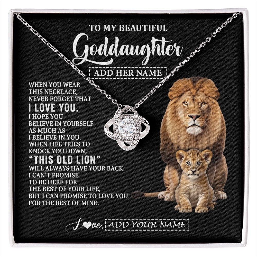 Love Knot Necklace 14K White Gold Finish | 1 | Personalized To My Goddaughter Gifts From Godfather Necklace This Old Lion Love You Goddaughter Birthday Gifts Christmas Jewelry Custom Gift Box Message Card | https://siriusteestore.