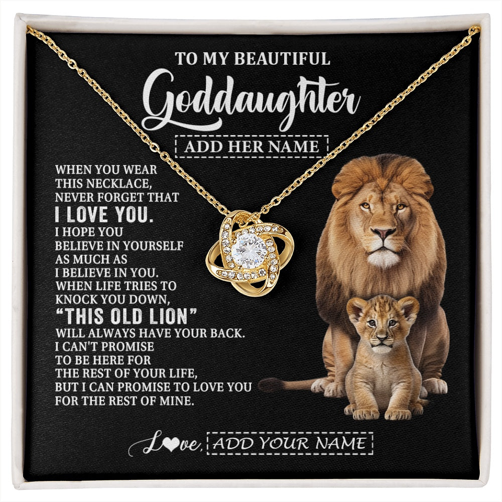 Love Knot Necklace 18K Yellow Gold Finish | 1 | Personalized To My Goddaughter Gifts From Godfather Necklace This Old Lion Love You Goddaughter Birthday Gifts Christmas Jewelry Custom Gift Box Message Card | https://siriusteestore.