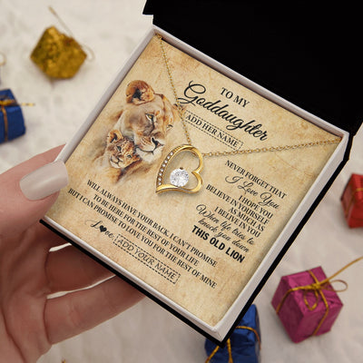 Forever Love Necklace 18K Yellow Gold Finish | 2 | Personalized To My Goddaughter Gifts From Godmother Lion Necklace I Love You Goddaughter Birthday Gifts Graduation Christmas Custom Gift Box Message Card | siriusteestore.myshopify