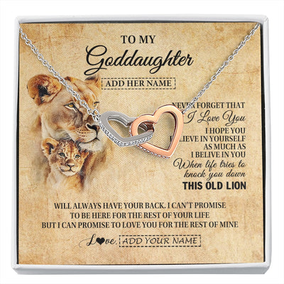 Interlocking Hearts Necklace Stainless Steel & Rose Gold Finish | 1 | Personalized To My Goddaughter Gifts From Godmother Lion Necklace I Love You Goddaughter Birthday Gifts Graduation Christmas Custom Gift Box Message Card | siriusteestore.myshopify