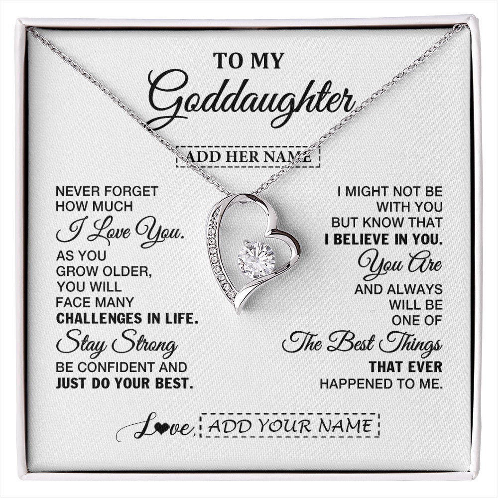 Forever Love Necklace 14K White Gold Finish | 1 | Personalized To My Goddaughter Gifts From Godmother Necklace I Love You Thoughtful Keepsake Gift Goddaughter Birthday Christmas Custom Gift Box Message Card | https://siriusteestore.