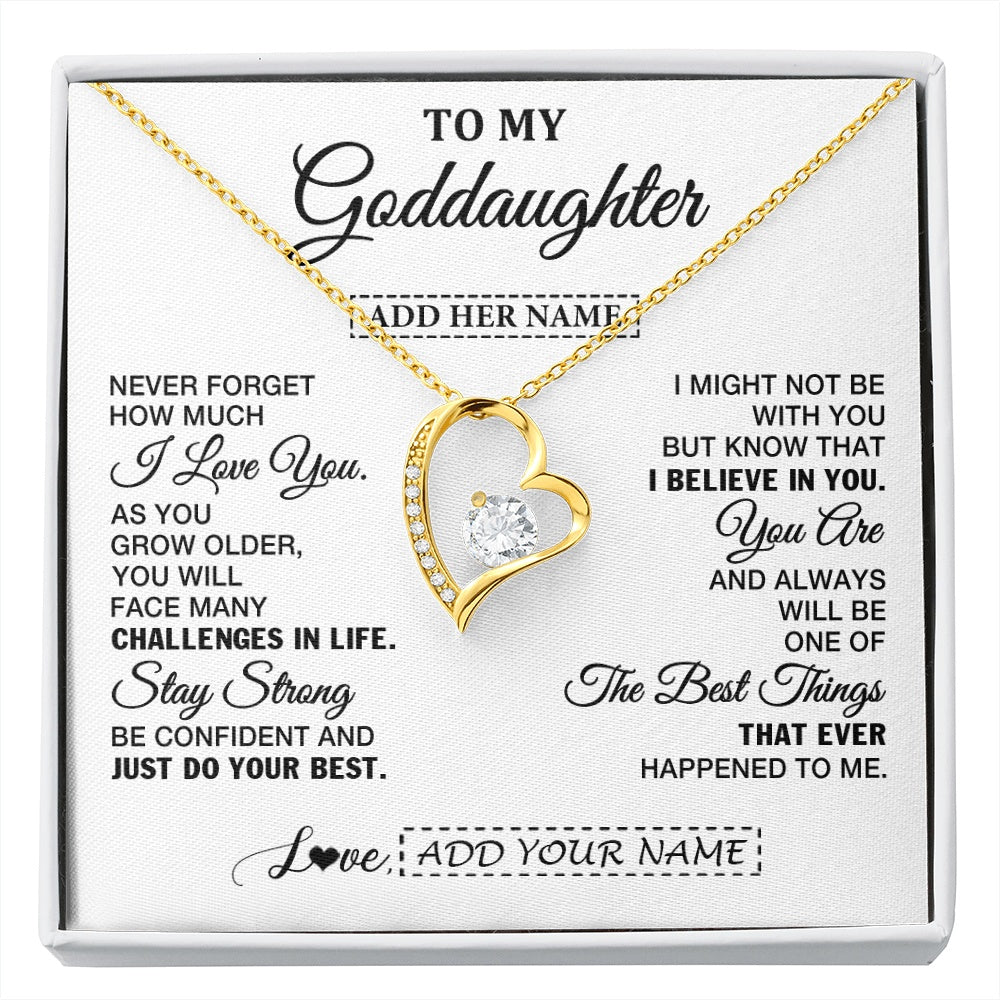 Forever Love Necklace 18K Yellow Gold Finish | 1 | Personalized To My Goddaughter Gifts From Godmother Necklace I Love You Thoughtful Keepsake Gift Goddaughter Birthday Christmas Custom Gift Box Message Card | https://siriusteestore.