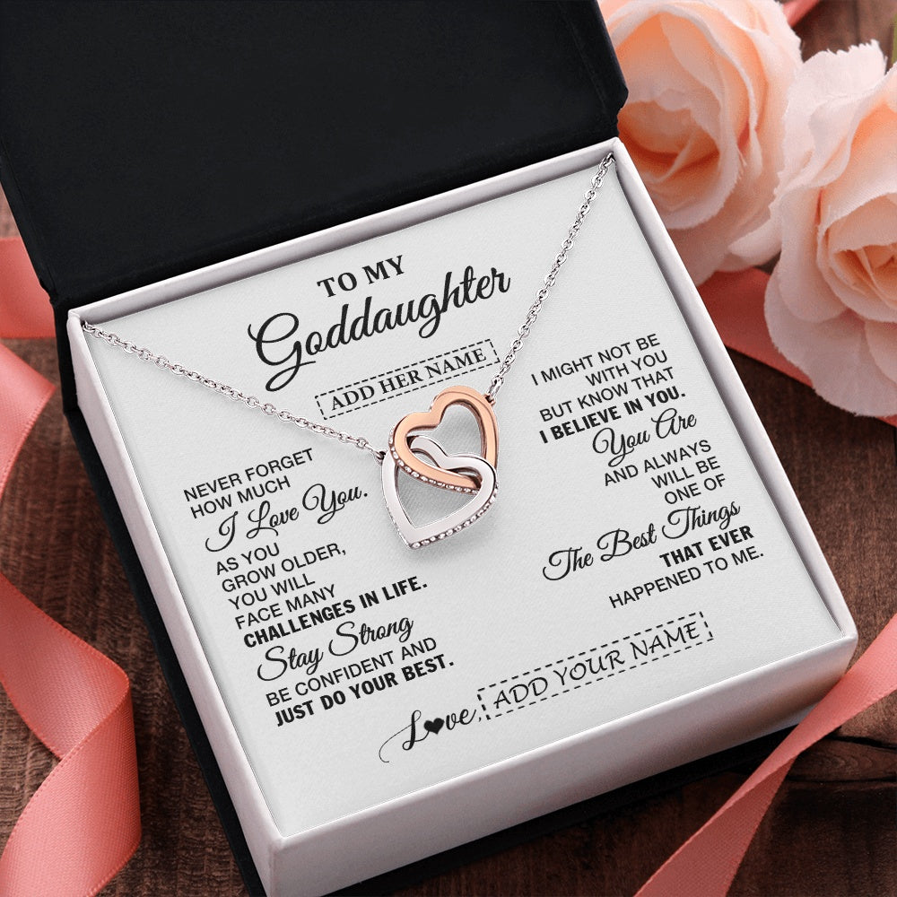 Interlocking Hearts Necklace Stainless Steel & Rose Gold Finish | 2 | Personalized To My Goddaughter Gifts From Godmother Necklace I Love You Thoughtful Keepsake Gift Goddaughter Birthday Christmas Custom Gift Box Message Card | https://siriusteestore.