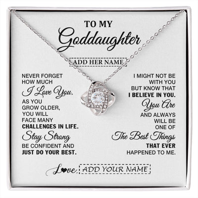 Love Knot Necklace 14K White Gold Finish | 1 | Personalized To My Goddaughter Gifts From Godmother Necklace I Love You Thoughtful Keepsake Gift Goddaughter Birthday Christmas Custom Gift Box Message Card | https://siriusteestore.