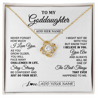 Love Knot Necklace 18K Yellow Gold Finish | 1 | Personalized To My Goddaughter Gifts From Godmother Necklace I Love You Thoughtful Keepsake Gift Goddaughter Birthday Christmas Custom Gift Box Message Card | https://siriusteestore.
