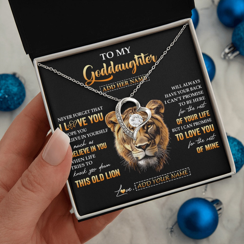 Forever Love Necklace 14K White Gold Finish | 2 | Personalized To My Goddaughter Gifts From Godmother Necklace Old Lion Love You Goddaughter Birthday Gifts Graduation Christmas Custom Gift Box Message Card | siriusteestore.myshopify
