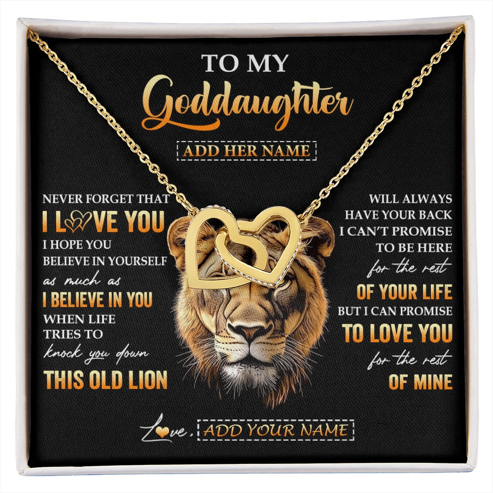Interlocking Hearts Necklace 18K Yellow Gold Finish | 1 | Personalized To My Goddaughter Gifts From Godmother Necklace Old Lion Love You Goddaughter Birthday Gifts Graduation Christmas Custom Gift Box Message Card | siriusteestore.myshopify