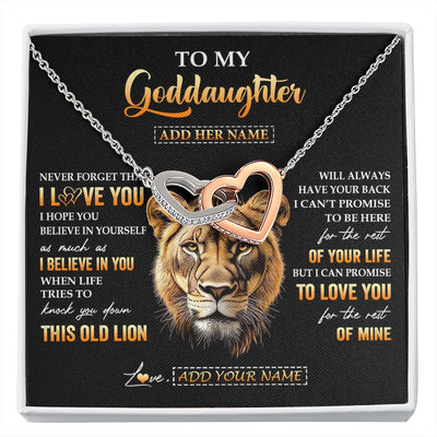 Interlocking Hearts Necklace Stainless Steel & Rose Gold Finish | 1 | Personalized To My Goddaughter Gifts From Godmother Necklace Old Lion Love You Goddaughter Birthday Gifts Graduation Christmas Custom Gift Box Message Card | siriusteestore.myshopify