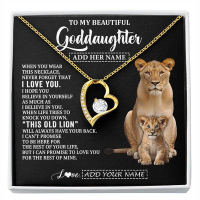 Forever Love Necklace 18K Yellow Gold Finish | 1 | Personalized To My Goddaughter Gifts From Godmother Necklace This Old Lion Love You Goddaughter Birthday Gifts Christmas Jewelry Custom Gift Box Message Card | https://siriusteestore.