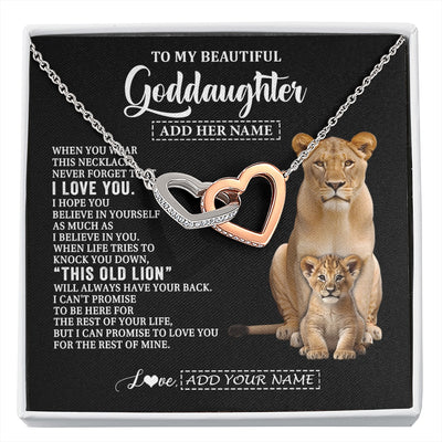 Interlocking Hearts Necklace Stainless Steel & Rose Gold Finish | 1 | Personalized To My Goddaughter Gifts From Godmother Necklace This Old Lion Love You Goddaughter Birthday Gifts Christmas Jewelry Custom Gift Box Message Card | https://siriusteestore.