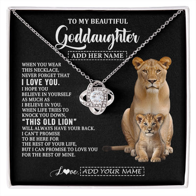 Love Knot Necklace 14K White Gold Finish | 1 | Personalized To My Goddaughter Gifts From Godmother Necklace This Old Lion Love You Goddaughter Birthday Gifts Christmas Jewelry Custom Gift Box Message Card | https://siriusteestore.