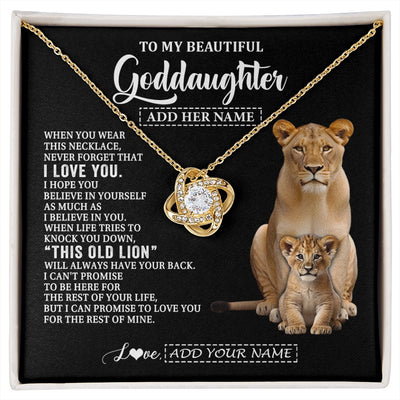 Love Knot Necklace 18K Yellow Gold Finish | 1 | Personalized To My Goddaughter Gifts From Godmother Necklace This Old Lion Love You Goddaughter Birthday Gifts Christmas Jewelry Custom Gift Box Message Card | https://siriusteestore.