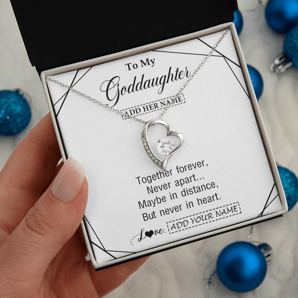 Forever Love Necklace 14K White Gold Finish | 2 | Personalized To My Goddaughter Gifts From Godmother Necklace Together Forever With Heartfelt Message Goddaughter Birthday Christmas Gift Box Message Card | https://siriusteestore.