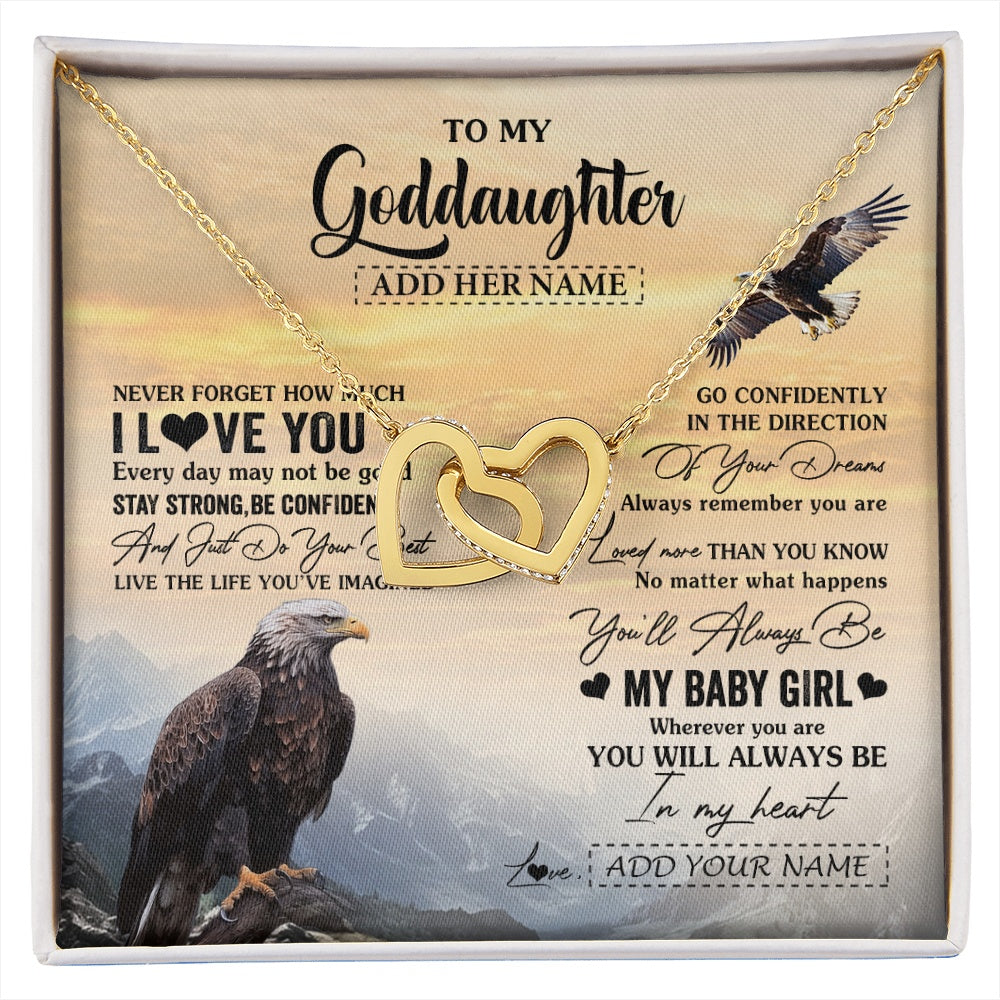 Interlocking Hearts Necklace 18K Yellow Gold Finish | 1 | Personalized To My Goddaughter Gifts From Uncle Eagle Never Forget How Much I Love You Goddaughter Birthday Graduation Christmas Custom Gift Box Message Card | siriusteestore.myshopify