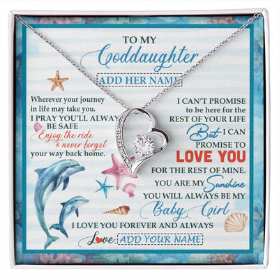 Forever Love Necklace 14K White Gold Finish | 1 | Personalized To My Goddaughter Gifts Necklace Dolphin From Godmother My Sunshine Jewelry For Goddaughter Birthday Gift Christmas Custom Gift Box Message Card | https://siriusteestore.