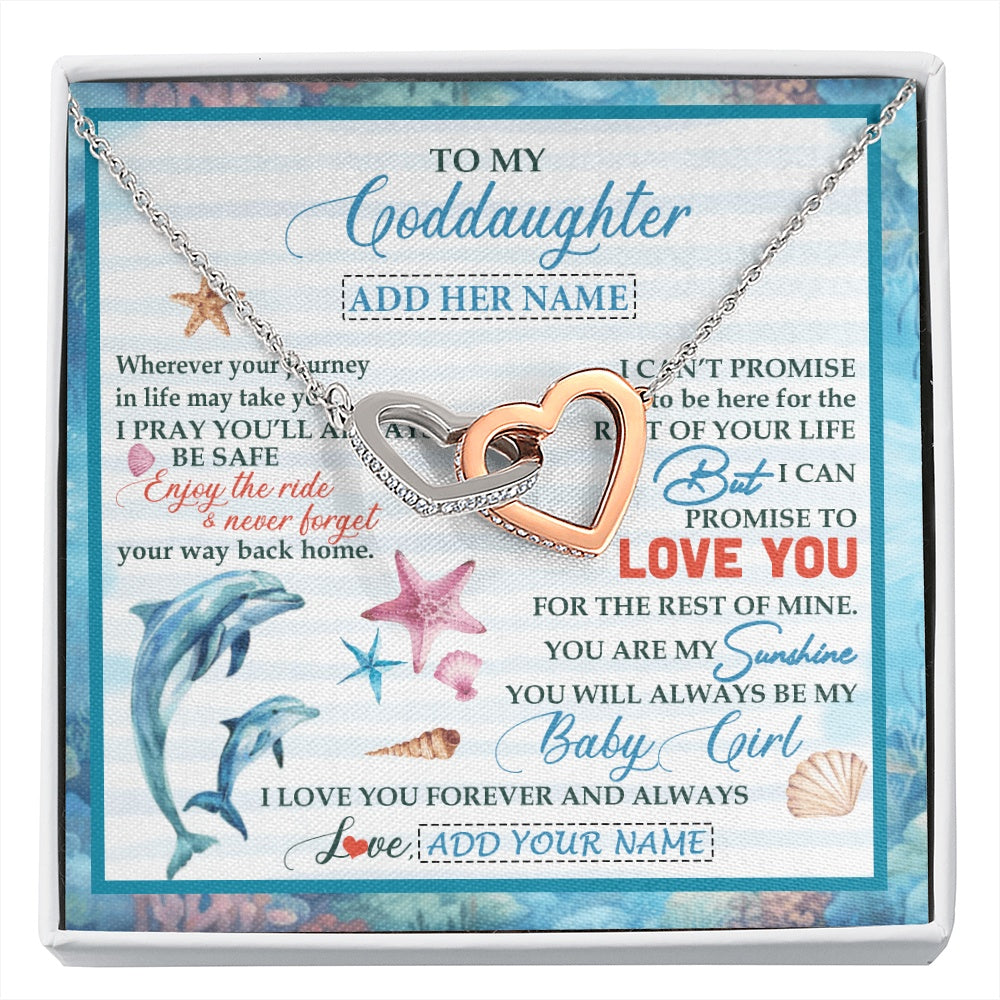 Interlocking Hearts Necklace Stainless Steel & Rose Gold Finish | 1 | Personalized To My Goddaughter Gifts Necklace Dolphin From Godmother My Sunshine Jewelry For Goddaughter Birthday Gift Christmas Custom Gift Box Message Card | https://siriusteestore.