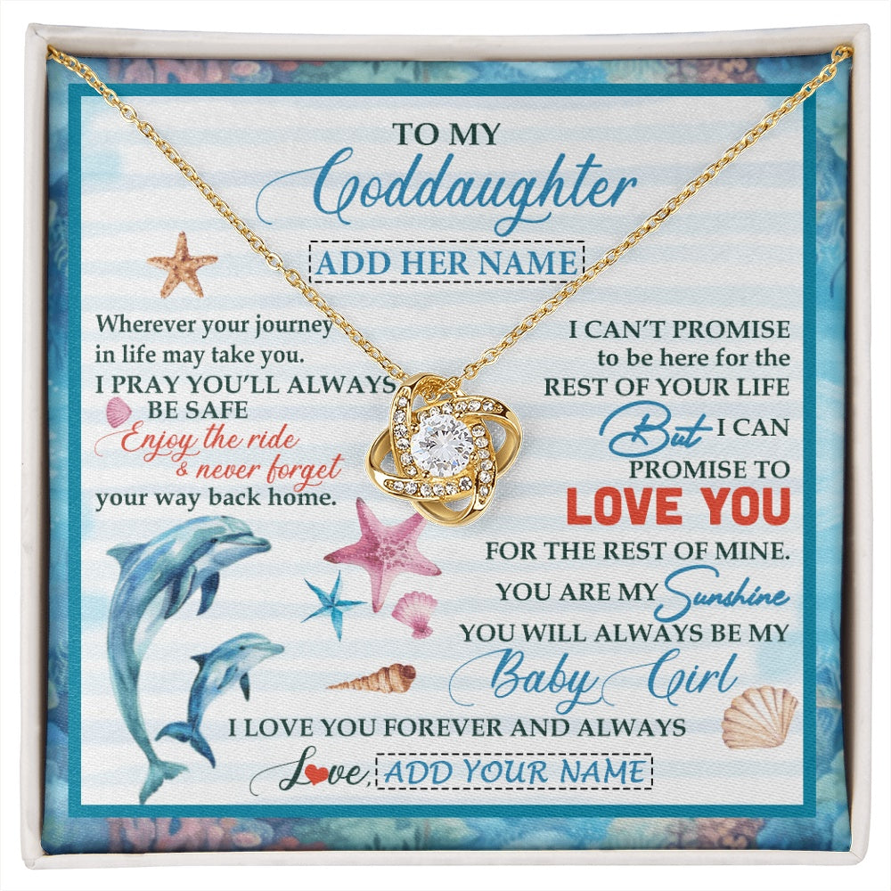 Love Knot Necklace 18K Yellow Gold Finish | 1 | Personalized To My Goddaughter Gifts Necklace Dolphin From Godmother My Sunshine Jewelry For Goddaughter Birthday Gift Christmas Custom Gift Box Message Card | https://siriusteestore.
