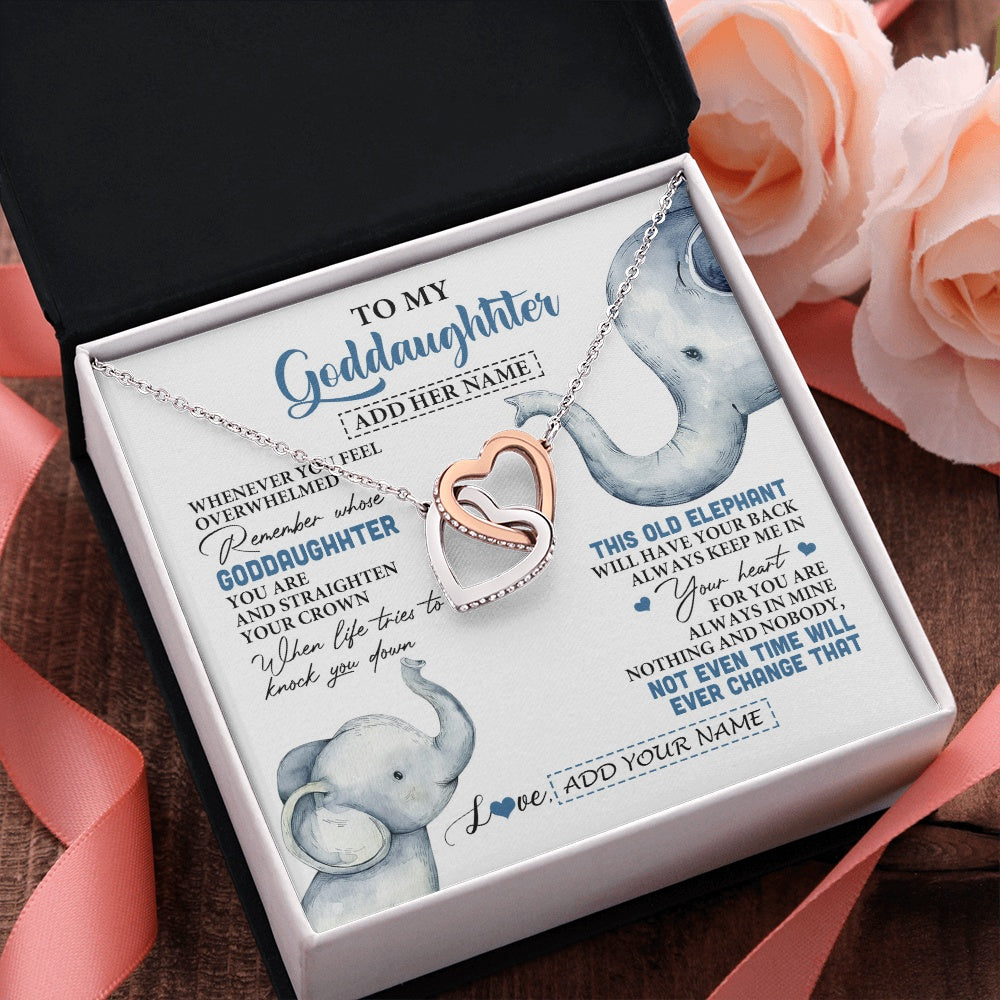 Interlocking Hearts Necklace Stainless Steel & Rose Gold Finish | 2 | Personalized To My Goddaughter Gifts Necklace From Aunt Whenever Elephant Unique Birthday Gifts For Goddaughter Graduation Christmas Gift Box Message Card | siriusteestore.myshopify