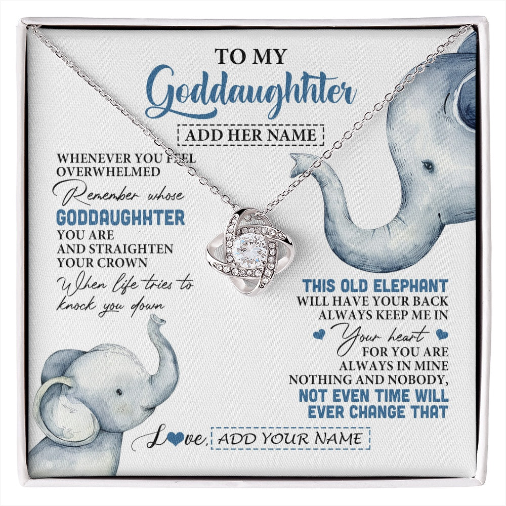 Love Knot Necklace 14K White Gold Finish | 1 | Personalized To My Goddaughter Gifts Necklace From Aunt Whenever Elephant Unique Birthday Gifts For Goddaughter Graduation Christmas Gift Box Message Card | siriusteestore.myshopify