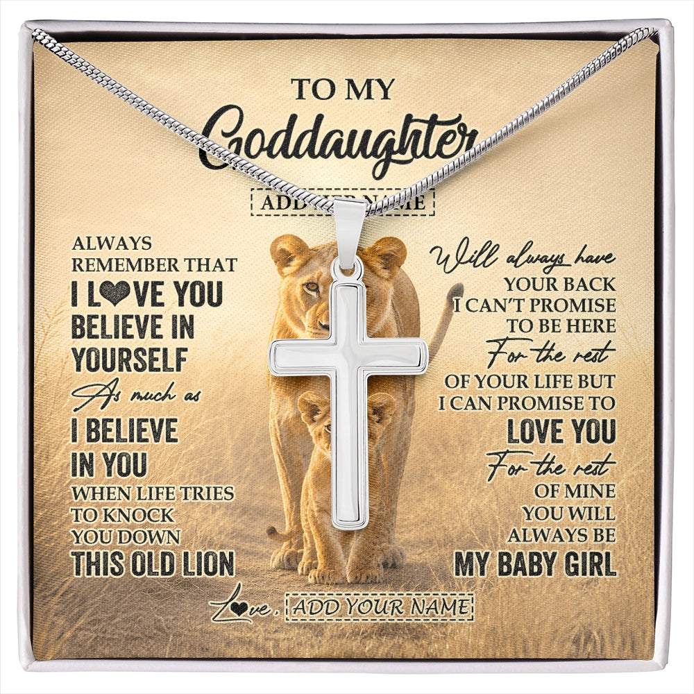 Stainless Cross Necklace Stainless Steel | 1 | Personalized To My Goddaughter Gifts Necklace From Godmother Aunt Always Remember Lion Gifts For Goddaughter Birthday Christmas Custom Gift Box Message Card | https://siriusteestore.